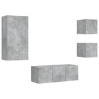 Mobili TV a Muro con LED 5pz Grigio Cemento Legno Multistrato