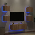 Mobili TV a Muro 5pz con Luci LED Rovere Sonoma