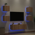 Mobili TV a Muro 5pz con Luci LED Rovere Sonoma