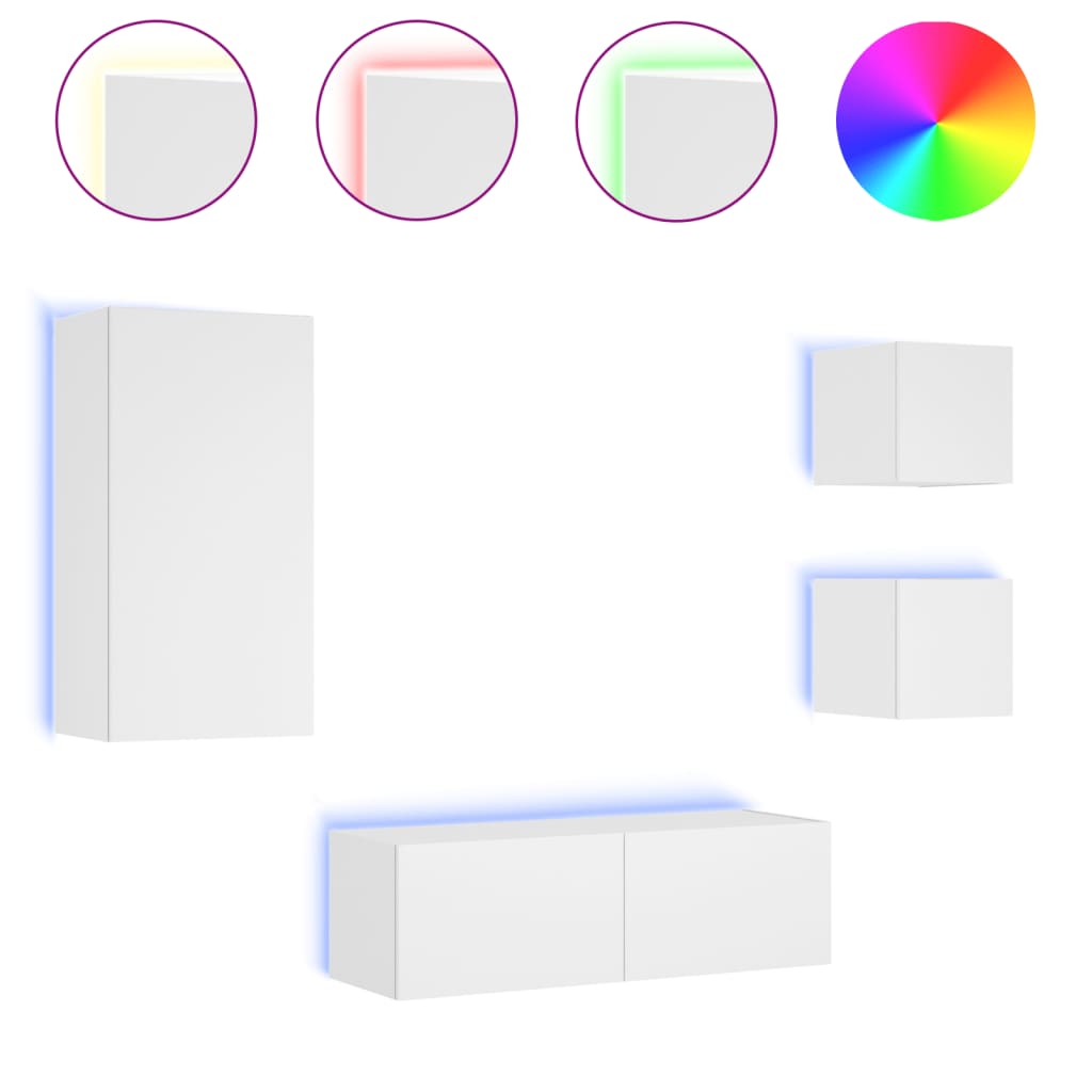 Mobili TV a Muro 4pz con Luci LED Bianchi
