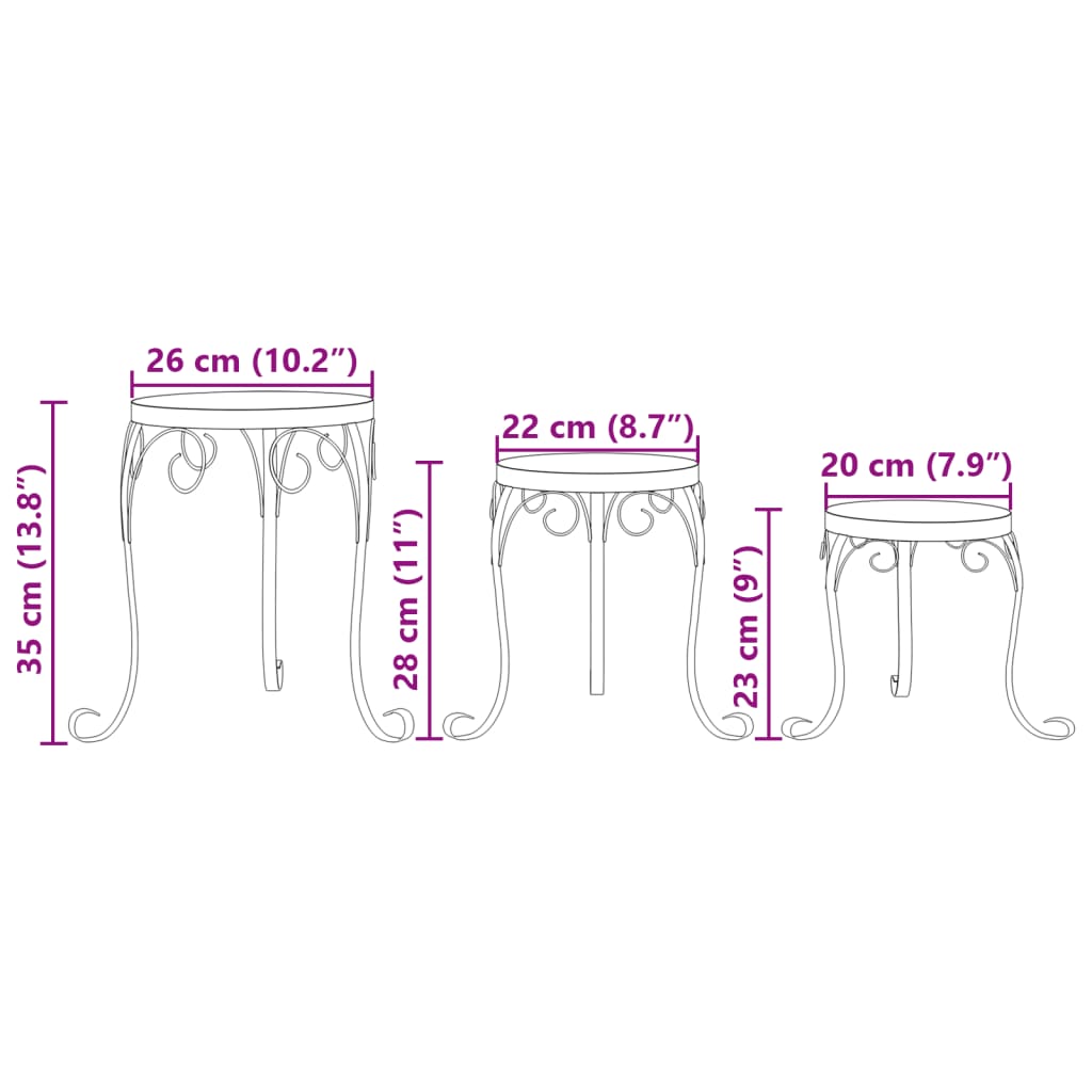 Supporti per Piante 3 pz Nero e Bianco in Ceramica
