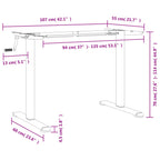 Telaio Scrivania in Piedi Bianco (94-135)x60x(70-114)cm Acciaio
