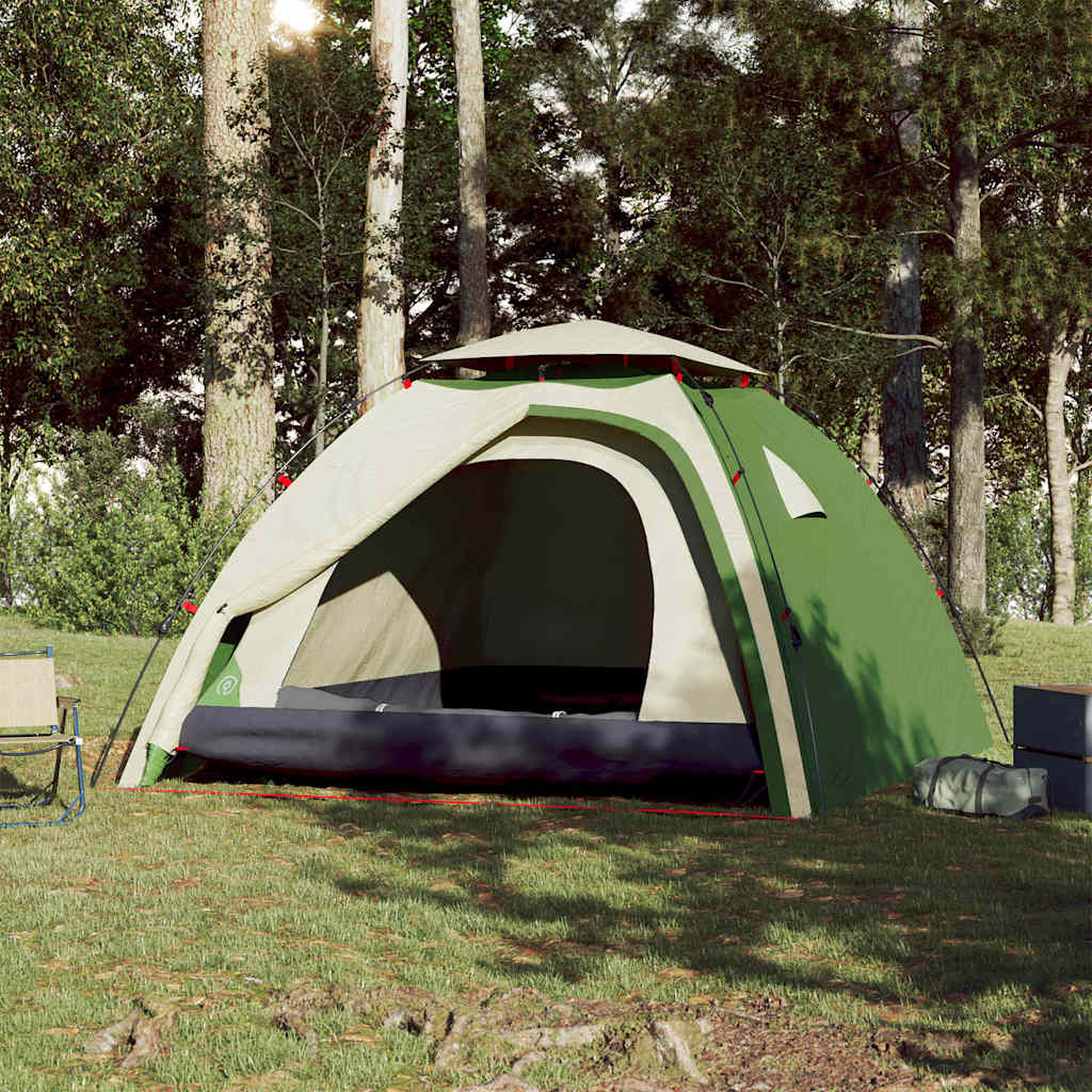 Tenda a Cupola da Campeggio 4 Persone Verde a Rilascio Rapido