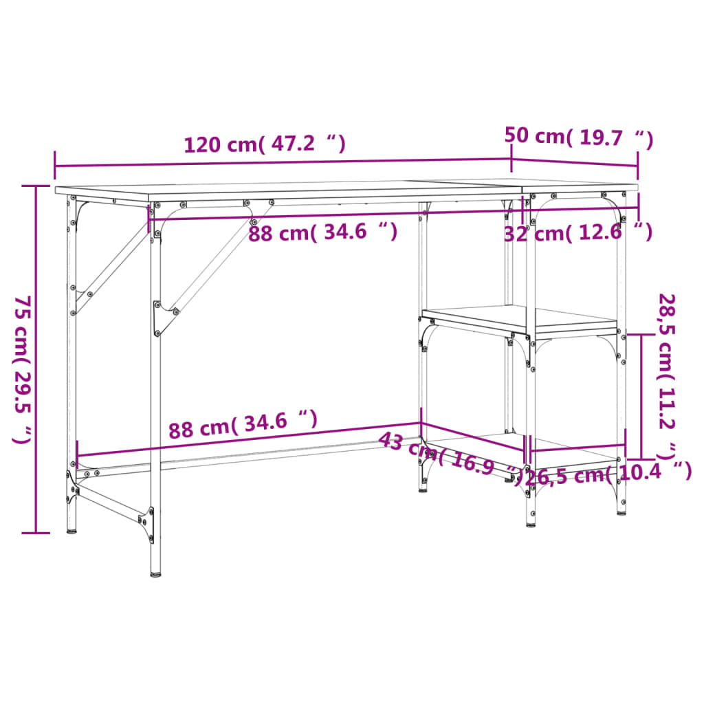 Scrivania Rovere Sonoma 120x50x75cm Metallo e Legno Multistrato