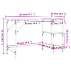 Scrivania Rovere Fumo 120x50x75cm Metallo e Legno Multistrato