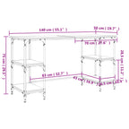 Scrivania Rovere Fumo 140x50x75 cm Metallo e Legno Multistrato