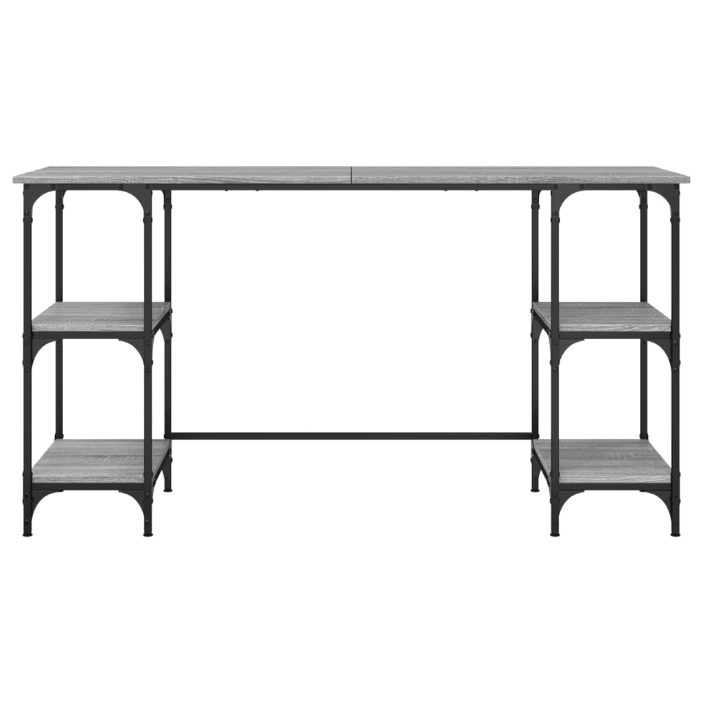 Scrivania Grigio Sonoma 140x50x75cm Metallo e Legno Multistrato