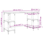 Scrivania Grigio Sonoma 140x50x75cm Metallo e Legno Multistrato