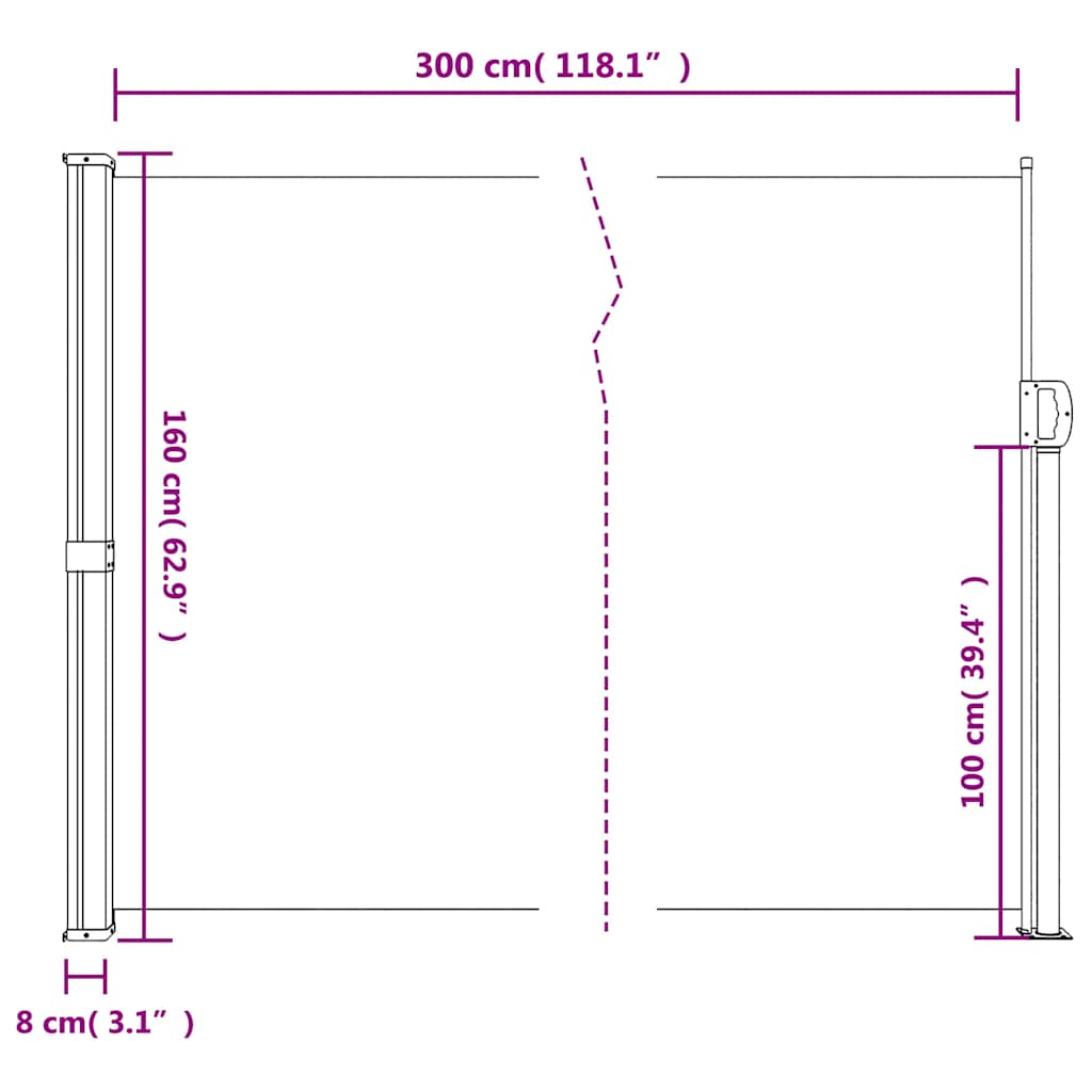 Tenda da Sole Laterale Retrattile Nera 160x300 cm