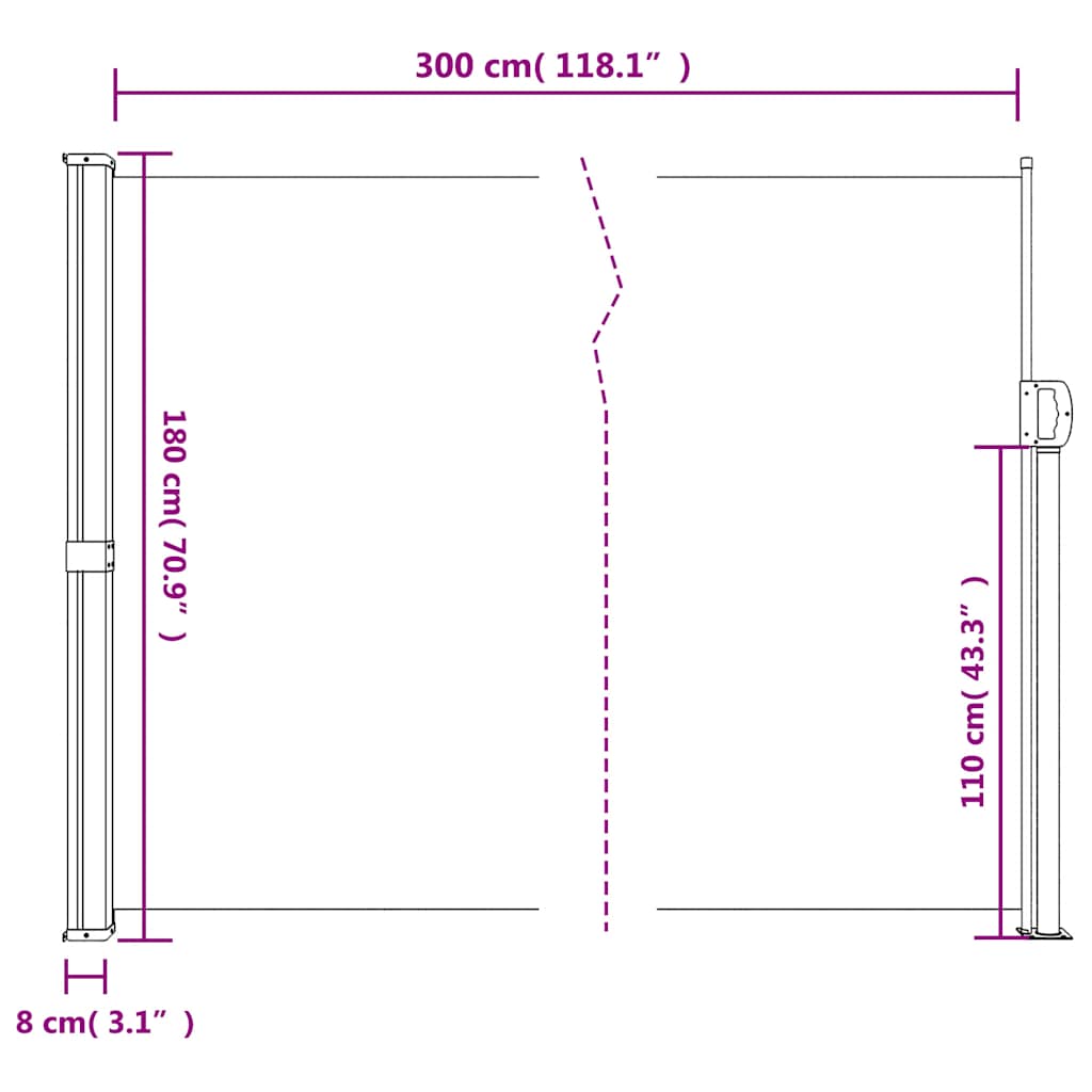 Tenda da Sole Laterale Retrattile Verde Scuro 180x300 cm