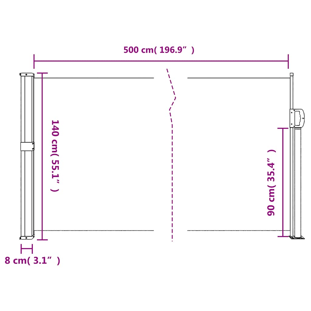 Tenda da Sole Laterale Retrattile Nera 140x500 cm