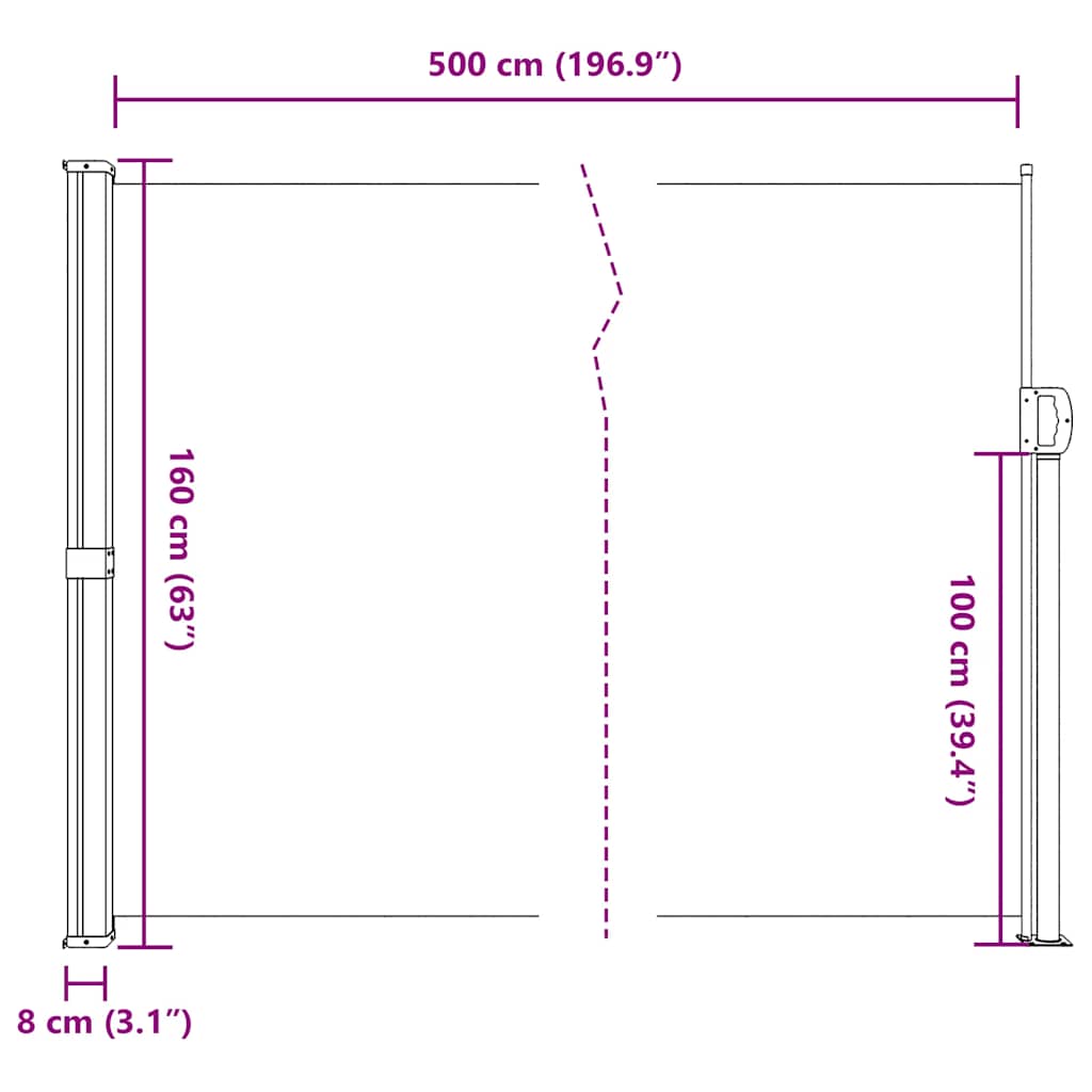 Tenda da Sole Laterale Retrattile Marrone 160x500 cm