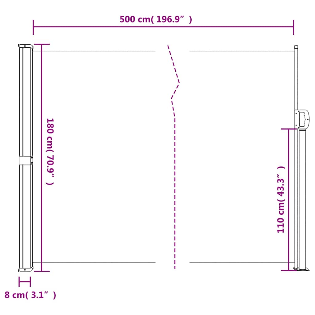 Tenda da Sole Laterale Retrattile Beige 180x500 cm