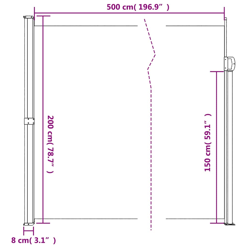 Tenda da Sole Laterale Retrattile Bianco 200x500 cm