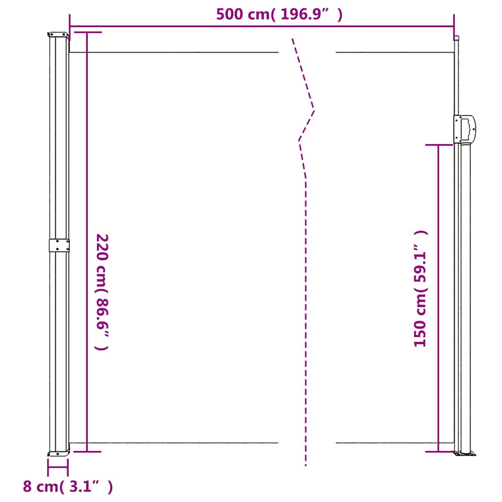 Tenda da Sole Laterale Retrattile Beige 220x500 cm
