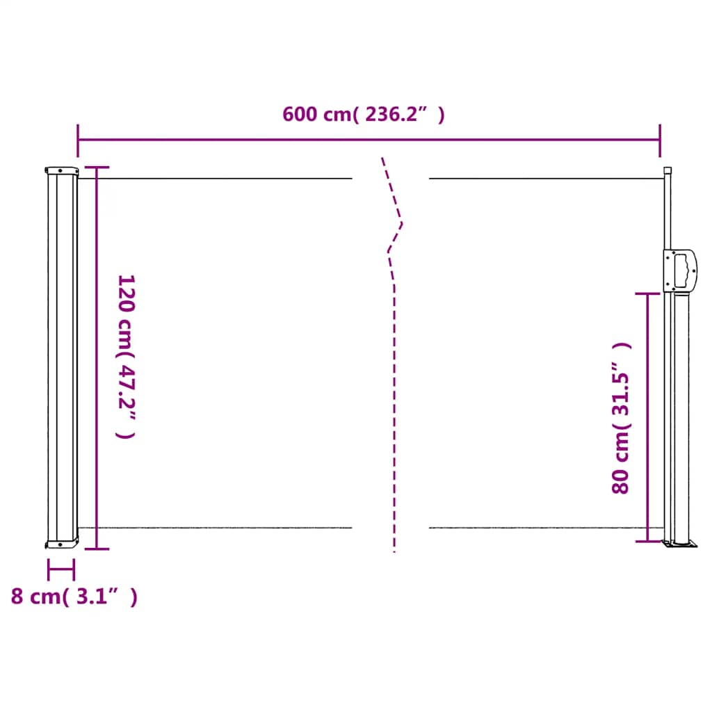 Tenda da Sole Laterale Retrattile Nera 120x600 cm