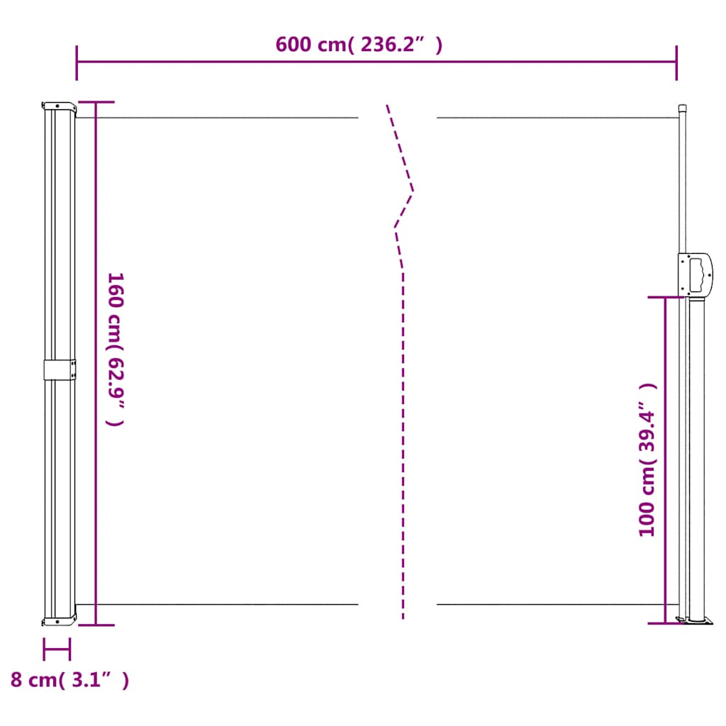 Tenda da Sole Laterale Retrattile Nera 160x600 cm