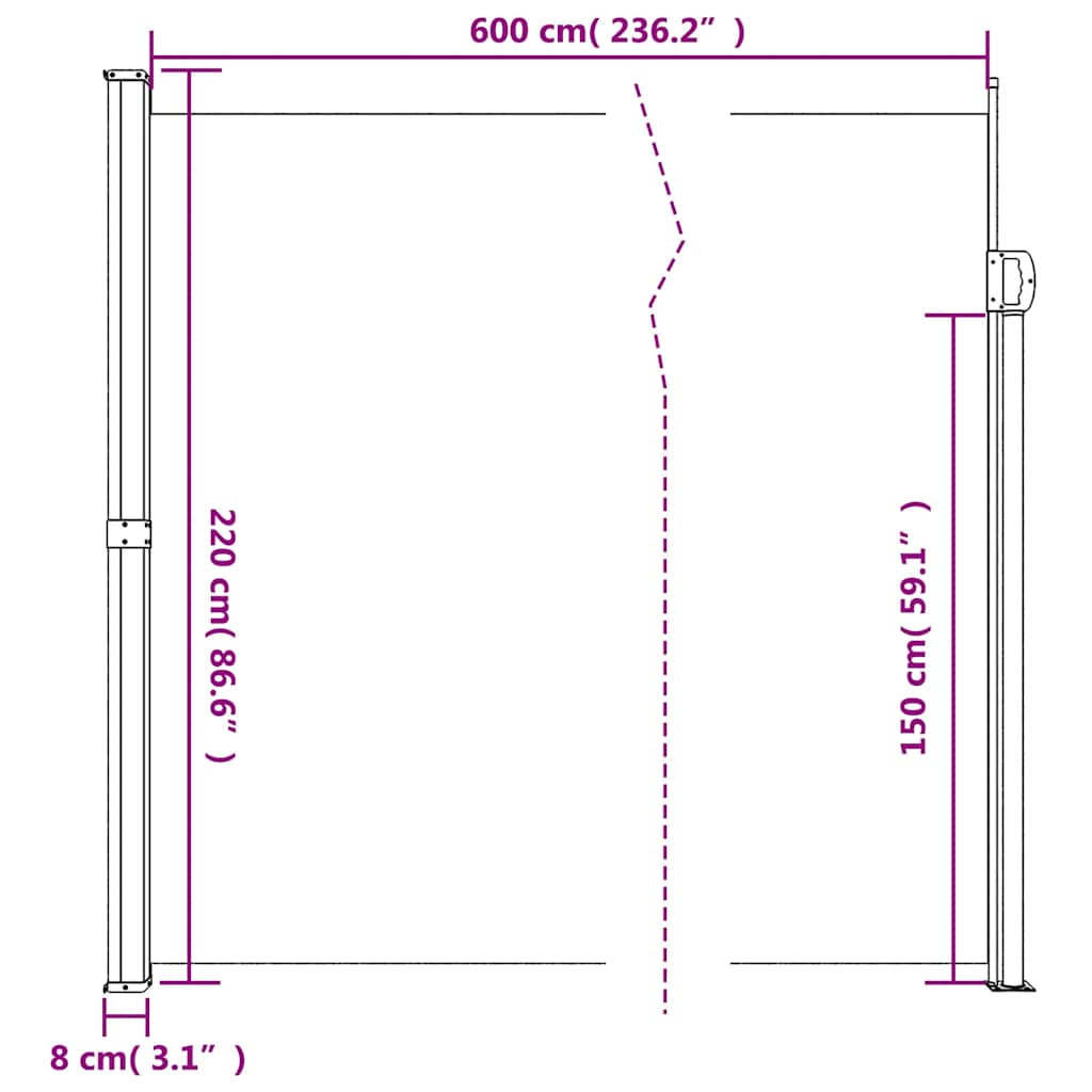 Tenda da Sole Laterale Retrattile Crema 220x600 cm