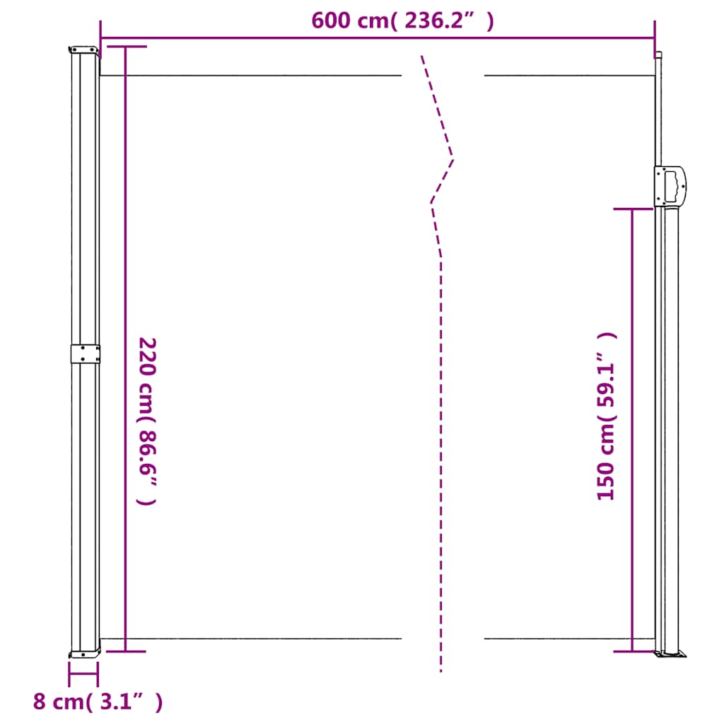 Tenda da Sole Laterale Retrattile Tortora 220x600 cm