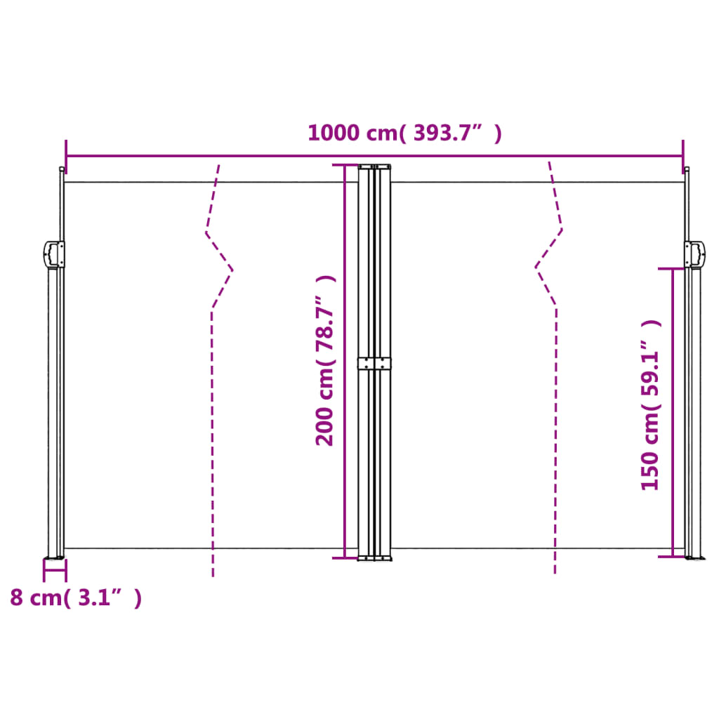 Tenda da Sole Laterale Retrattile Crema 200x1000 cm