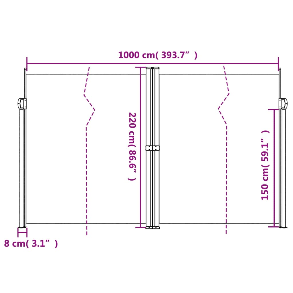 Tenda da Sole Laterale Retrattile Tortora 220x1000 cm