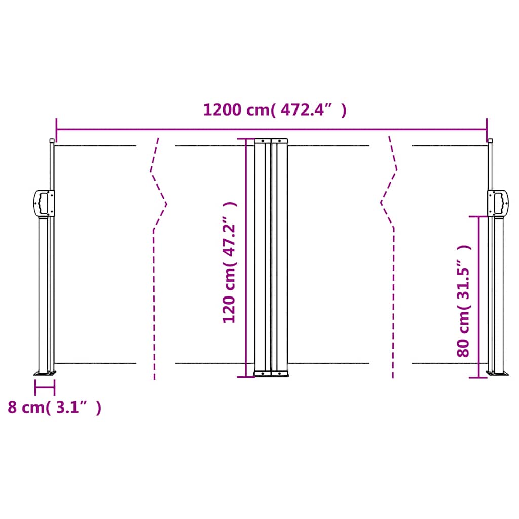 Tenda da Sole Laterale Retrattile Bianca 120x1200 cm