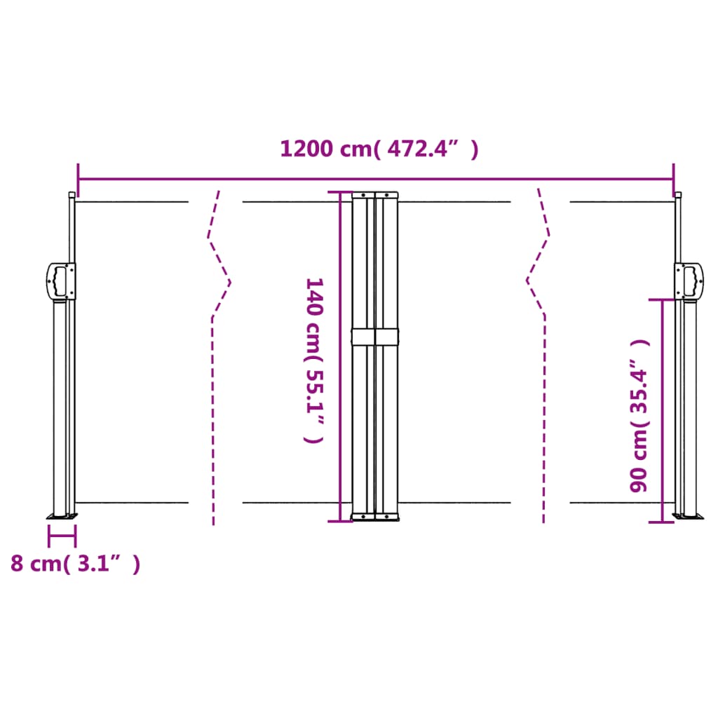 Tenda Laterale Retrattile Marrone 140x1200 cm