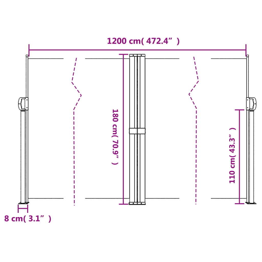 Tenda da Sole Laterale Retrattile Bianca 180x1200 cm