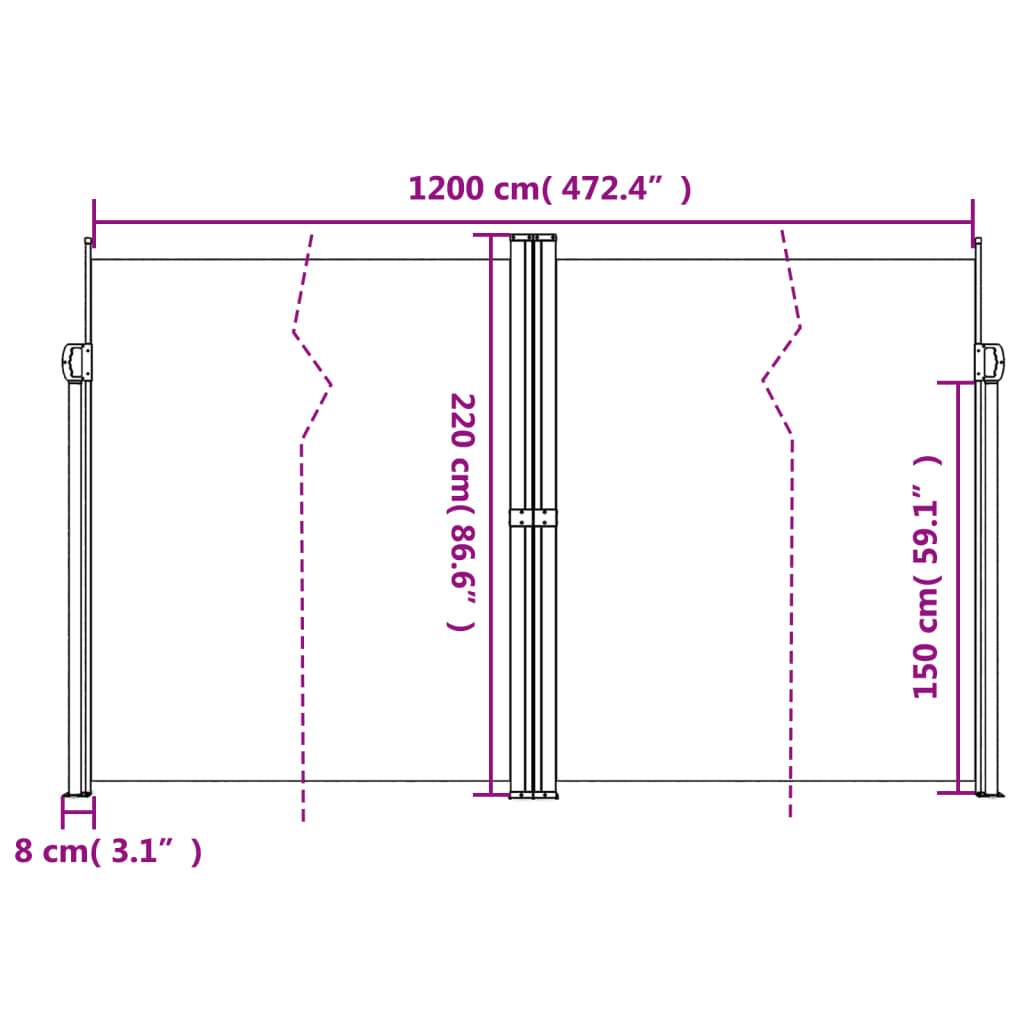 Tenda da Sole Laterale Retrattile Crema 220x1200 cm