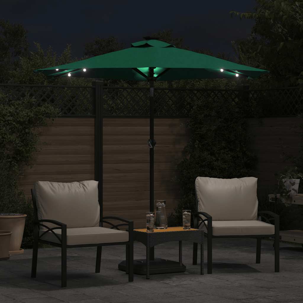 Ombrellone Giardino con LED Palo Acciaio Verde 225x225x212 cm