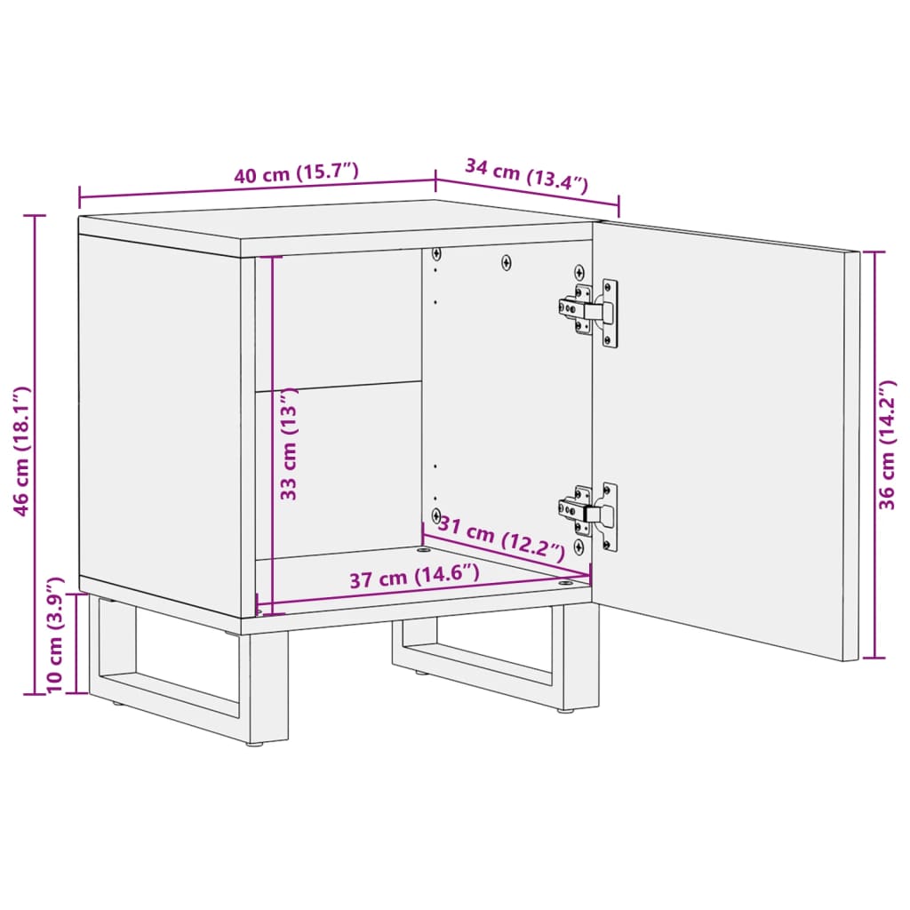 Comodini 2pz 40x34x46 cm in Legno Massello di Acacia