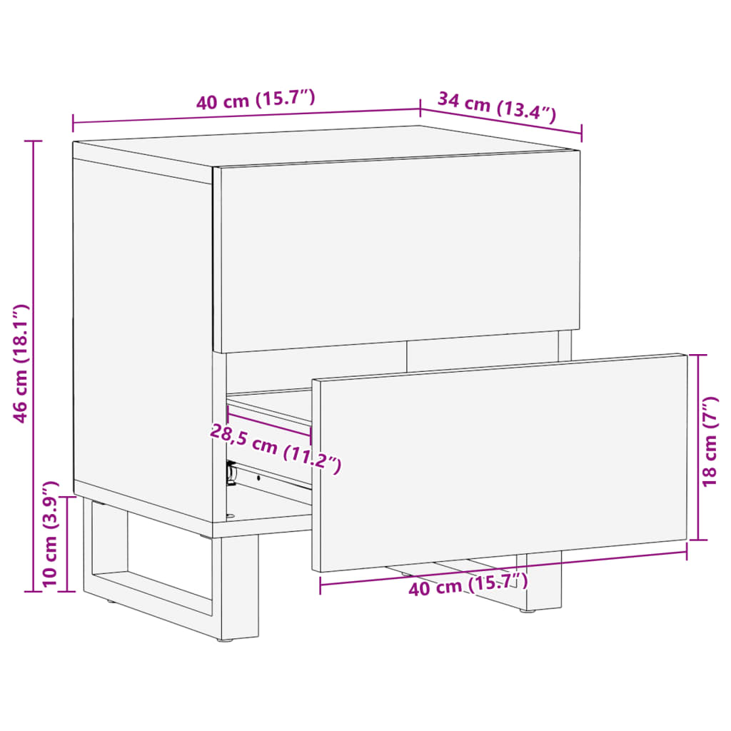 Comodini 2pz 40x34x46 cm in Legno Massello di Acacia