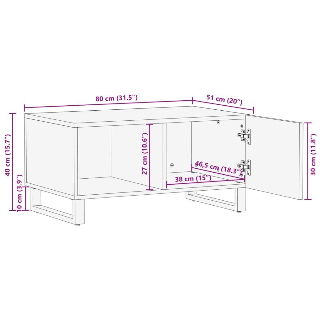 Tavolino da Salotto Marrone 80x54x40 cm Legno Massello di Mango