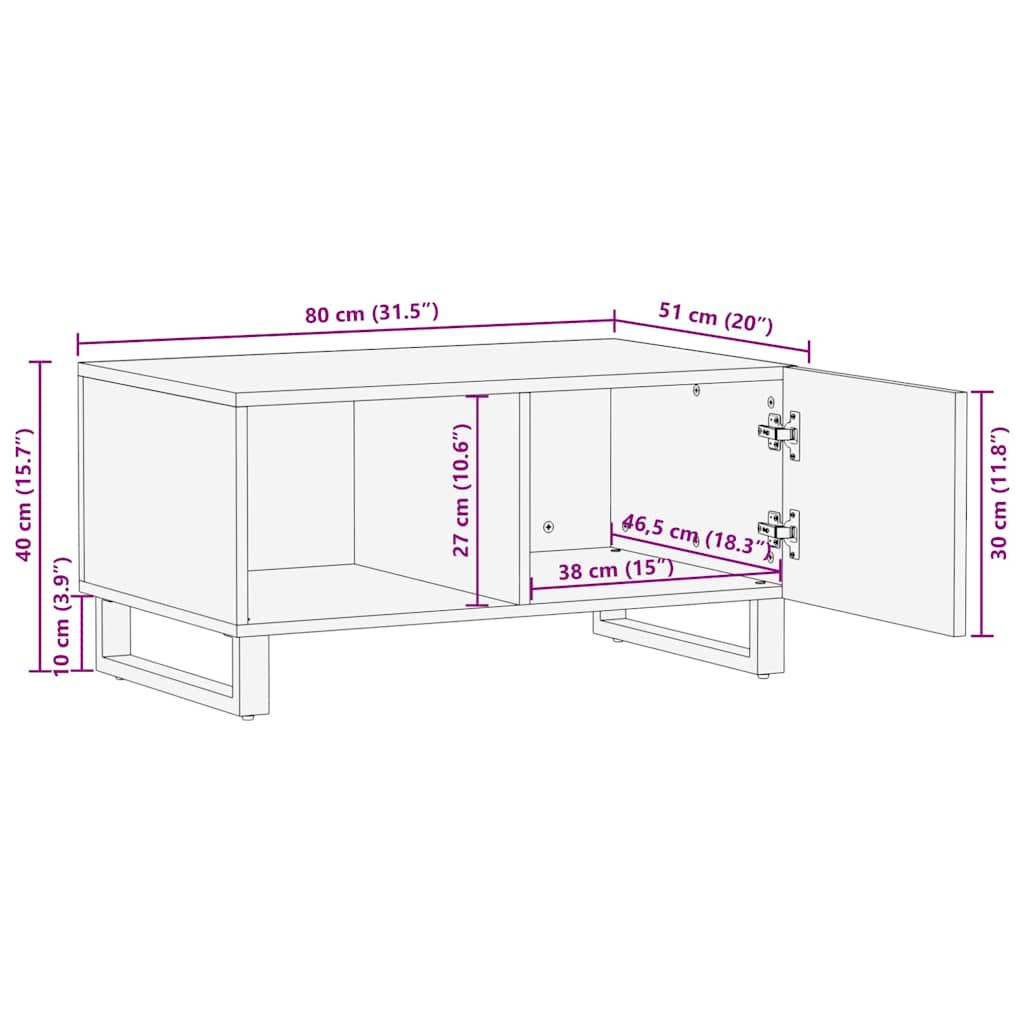 Tavolino da Salotto 80x51x40 cm in Legno Massello di Acacia
