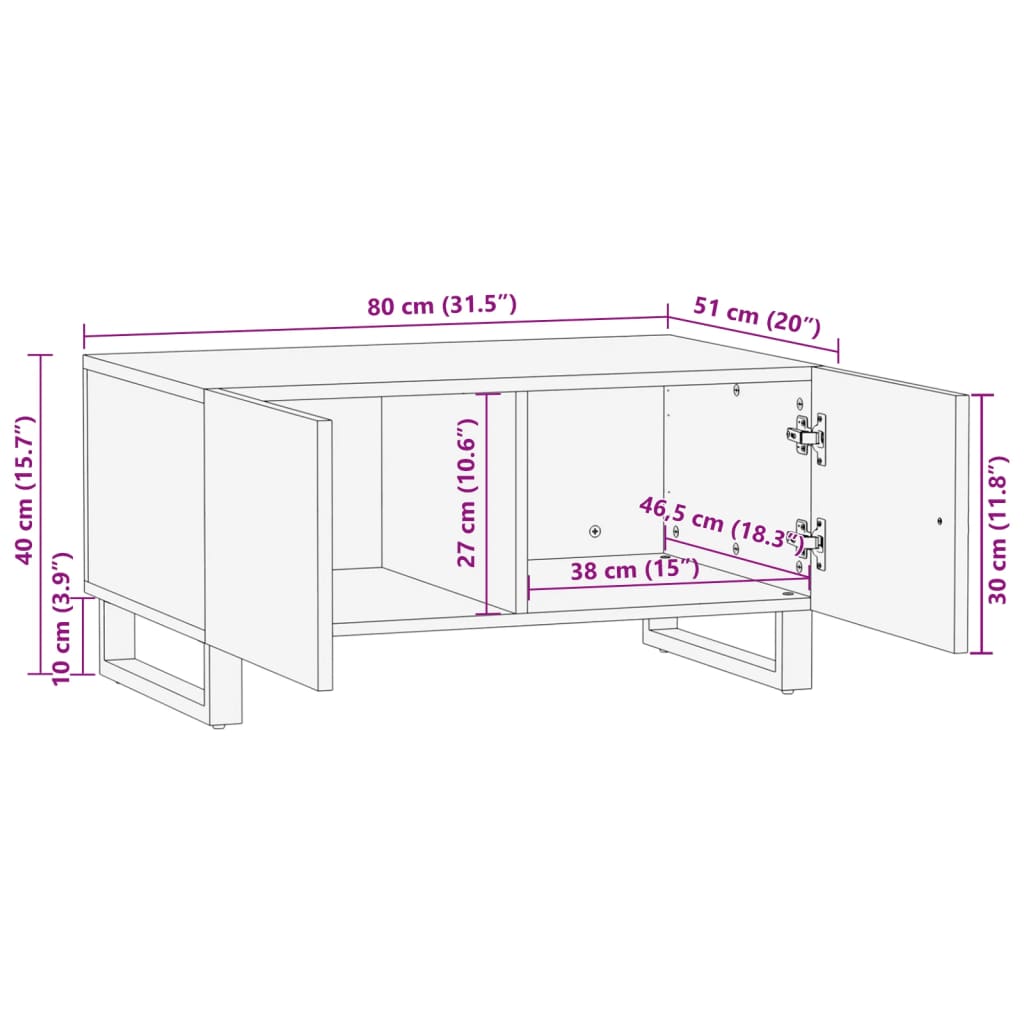 Tavolino da Salotto Bianco 80x51x40 cm Legno Massello di Mango