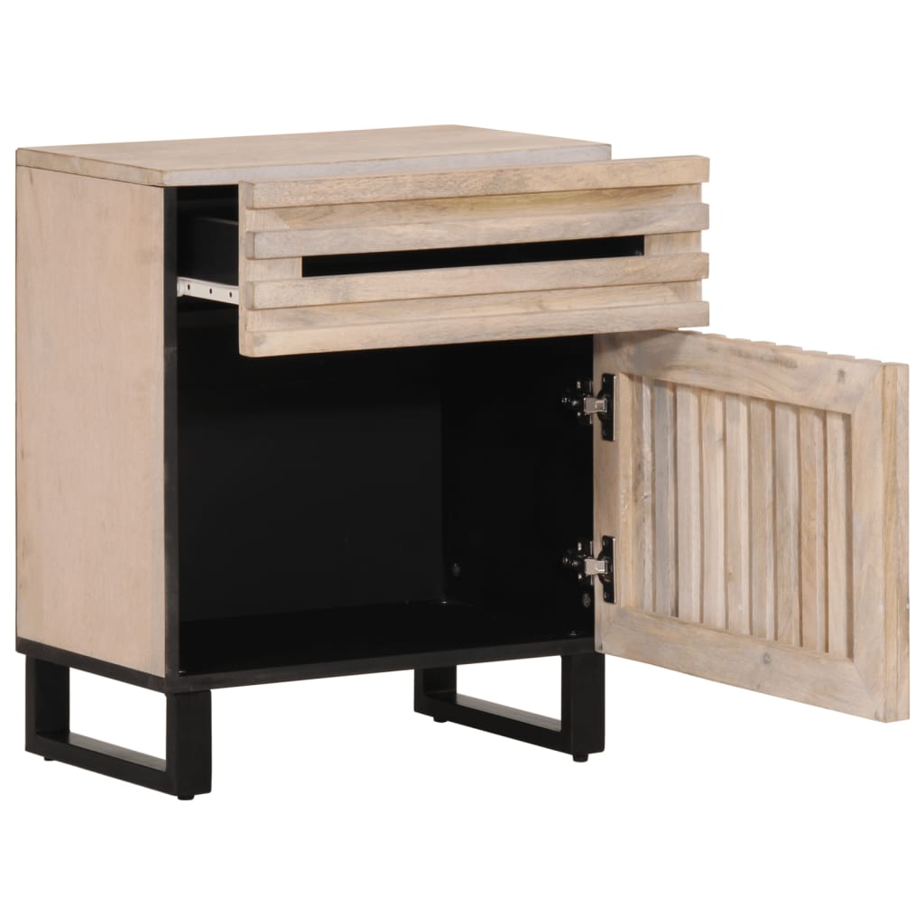 Comodino Bianco 50x34x60 cm in Legno Massello di Mango