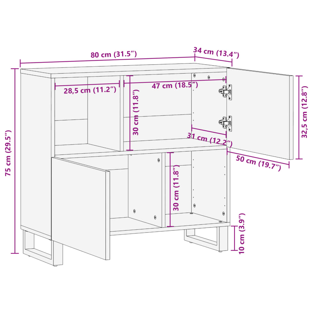 Credenza 80x34x75 cm in Legno Massello di Mango