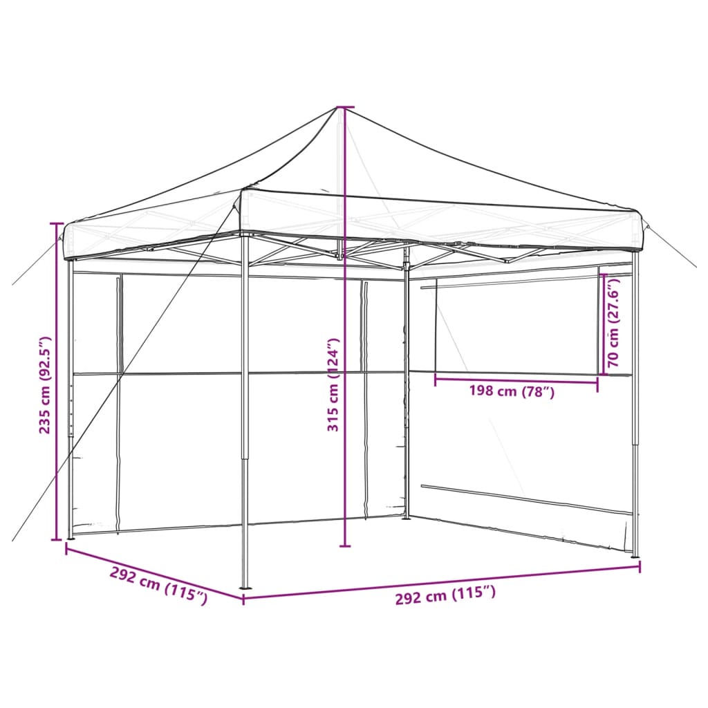 Tendone per Feste Pieghevole Pop-Up con 2 Pareti Arancione