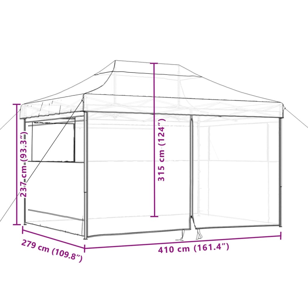 Tendone per Feste Pieghevole Pop-Up con 4 Pareti Arancione