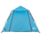 Tenda a Cupola da Campeggio 4 Persone Blu a Rilascio Rapido
