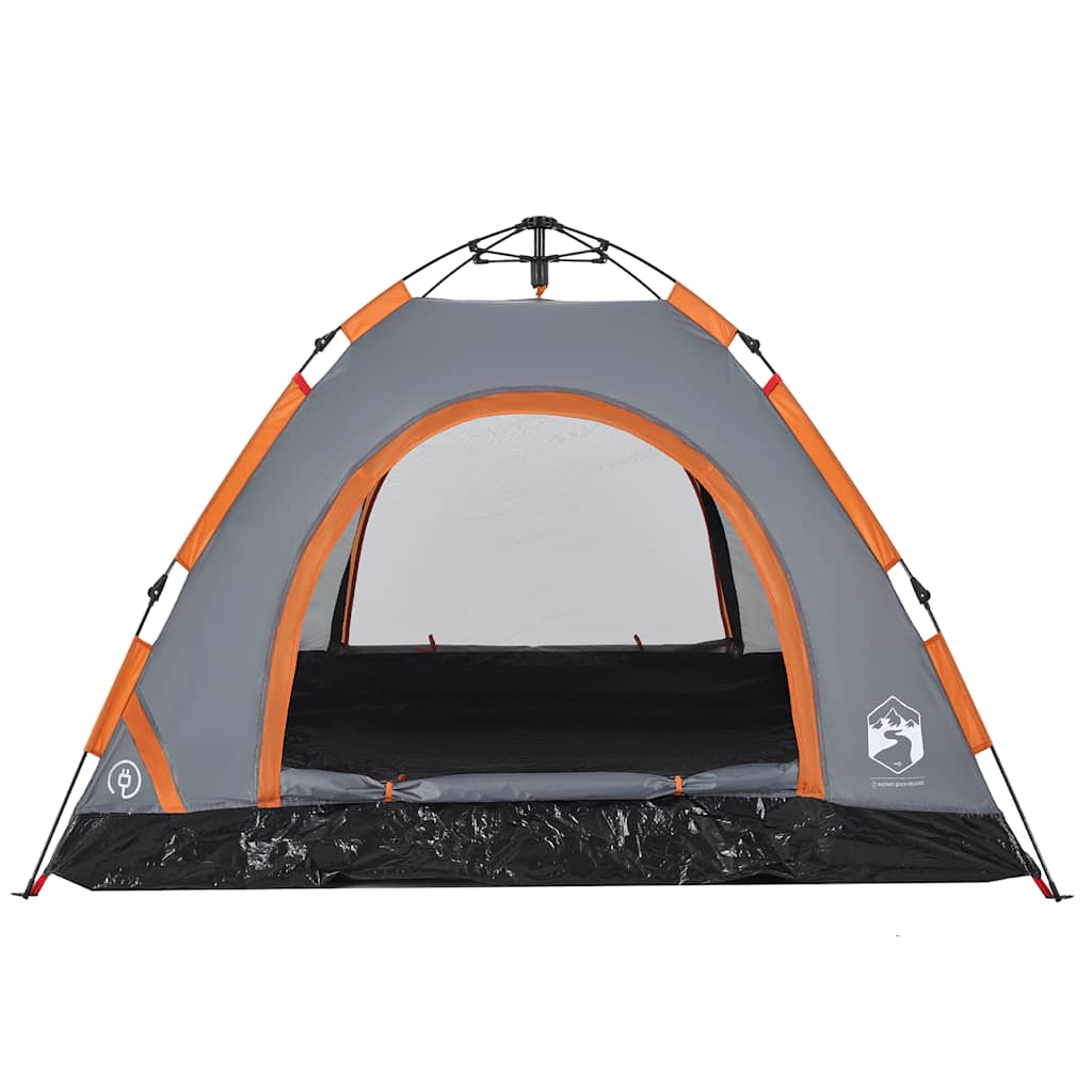 Tenda Campeggio 3 Persone Grigio e Arancione a Rilascio Rapido