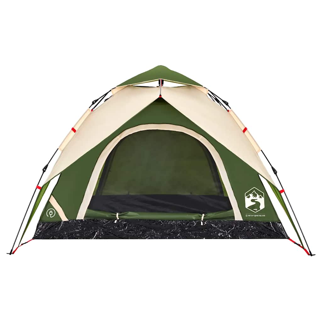 Tenda a Cupola da Campeggio 3 Persone Verde a Rilascio Rapido