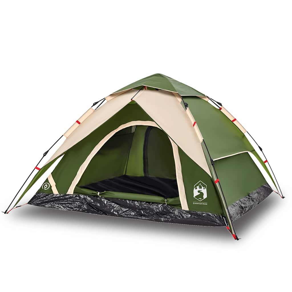 Tenda a Cupola da Campeggio 5 Persone Verde a Rilascio Rapido