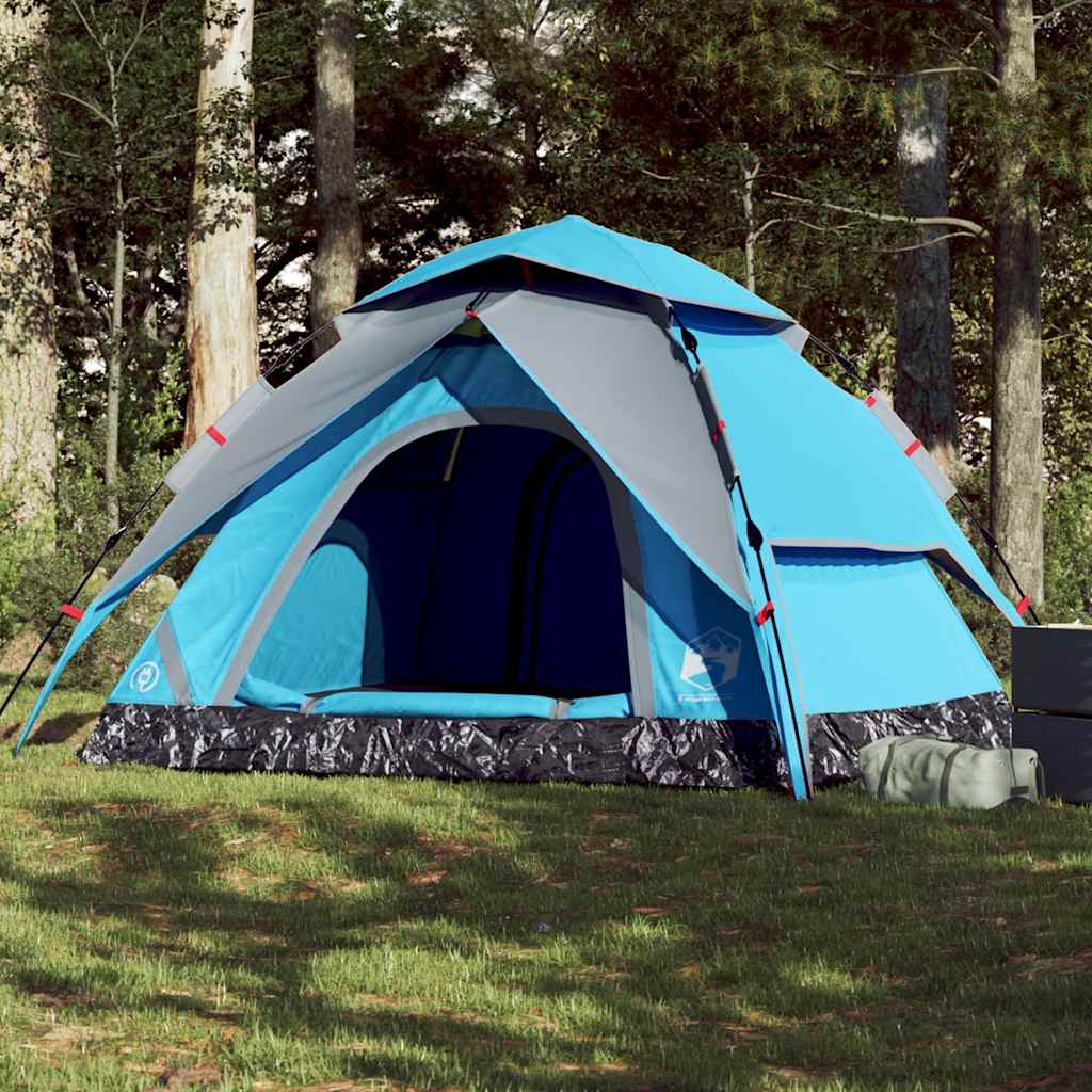 Tenda a Cupola da Campeggio 5 Persone Blu a Rilascio Rapido
