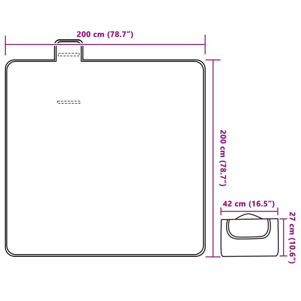 Tovaglia da Picnic Pieghevole A Quadri Blu 200x200 cm Velluto