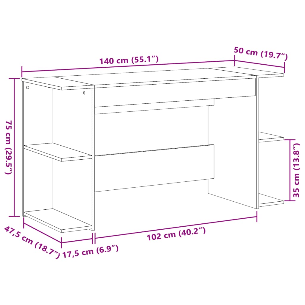 Scrivania Rovere Sonoma 140x50x75 cm in Legno Multistrato