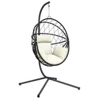 Sedia a Uovo Sospesa con Supporto Beige in Polyrattan e Acciaio