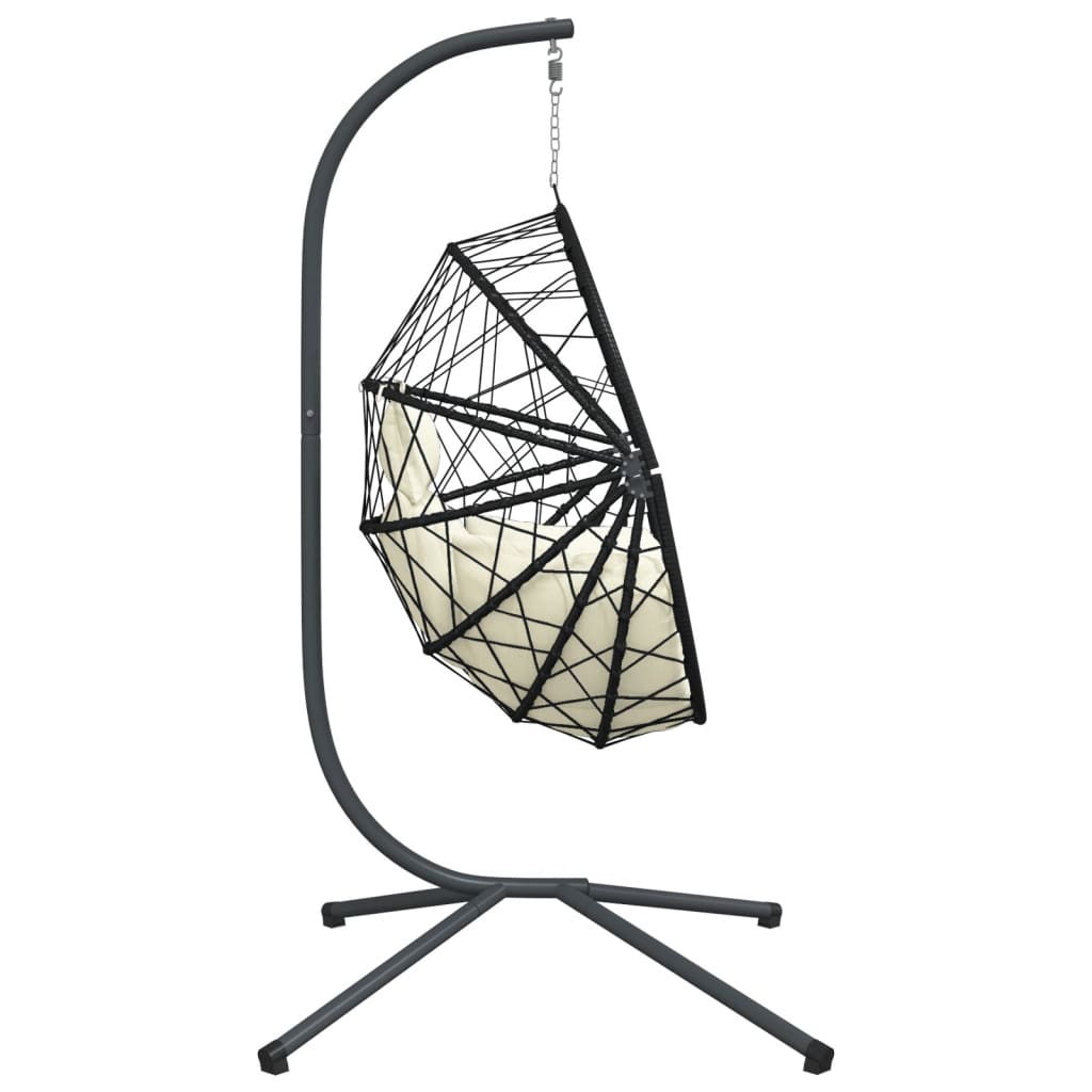 Sedia a Uovo Sospesa con Supporto Beige in Polyrattan e Acciaio