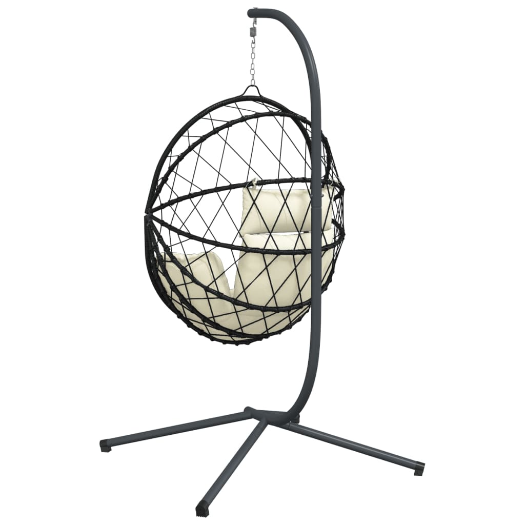 Sedia a Uovo Sospesa con Supporto Beige in Polyrattan e Acciaio