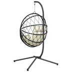 Sedia a Uovo Sospesa con Supporto Beige in Polyrattan e Acciaio